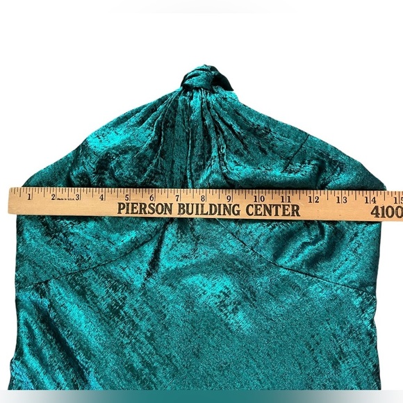 LIV FOSTER JADE Foil Chiffon Metallic Teal Halter Knotted Back Dress Size 2 NWT - Picture 14 of 16